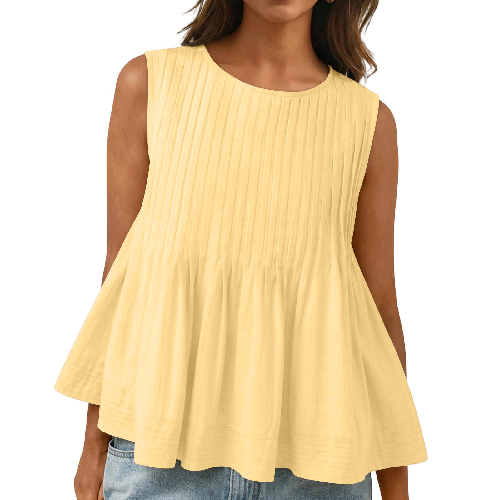 

Women s Color Pleated Slimming Loose Vest Shirt XS жовтий