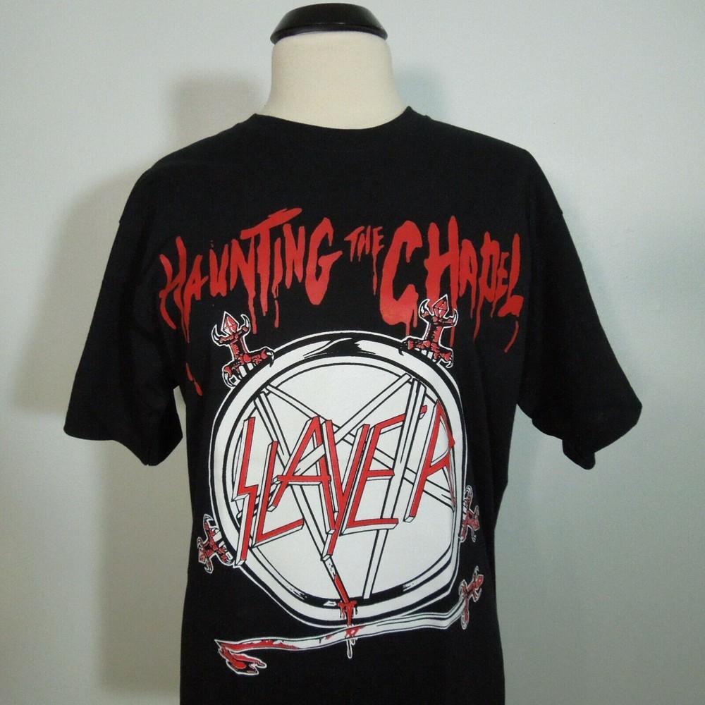 SLAYER Haunting The Chapel S SMALL T-Shirt Yazbek Black Band Logo Unisex T-Shirt XXXL