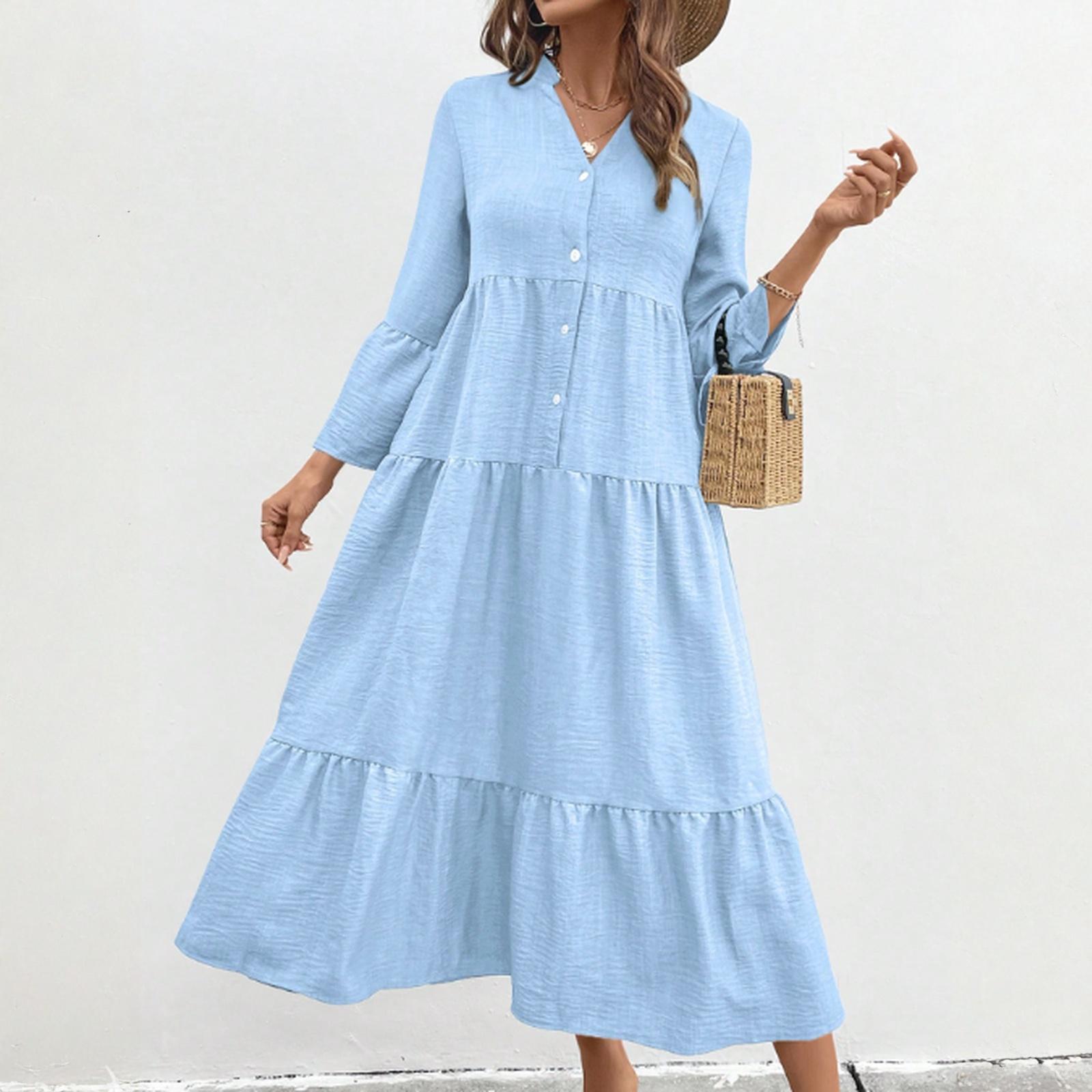 

Women s Fall Long Sleeve Maxi Dress V Neck Hollow Out Eyelet A Line Long Casual Party Dresses XL