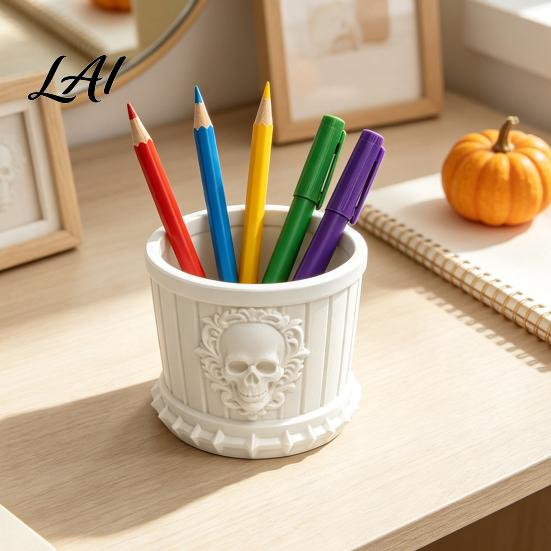 Cool Desk Gadgets Gothic Skull Pen Holder 3D Printed PLA Stationery Organizer Holder for Students Halloween Theme Container Makeup Brushes