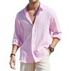 Men's Loose-Fit Long-Sleeve Cotton Linen Shirts for Men Business Casual Button Down Shirt Lightweight Breathable Vacation