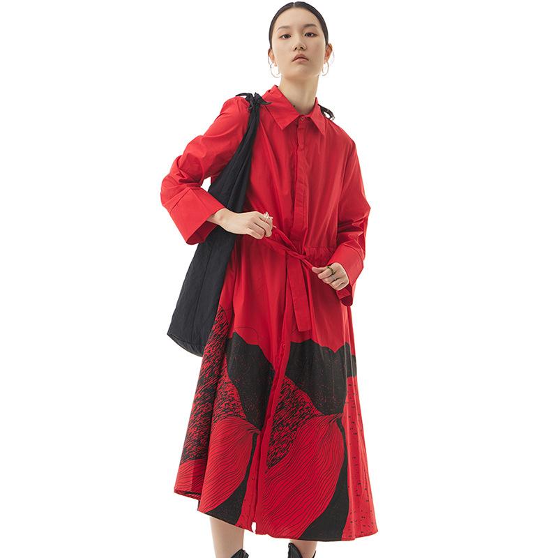 Štýlová bunda Hepburnová Nadmerná veľkosť Dámska Jarná a jesenná Temperament Pôvodná Abstraktná Potlač Šaty s kravatou Voľné