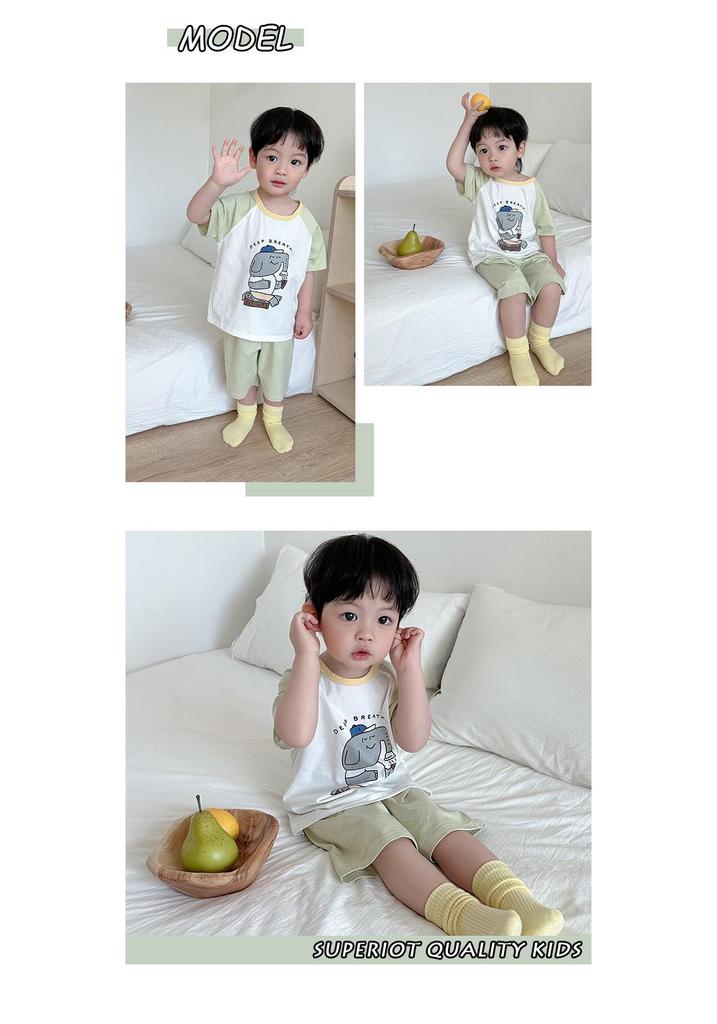 Girls' Summer Cotton Pajama Set - Breathable Cartoon Shorts and Round Neck Top
