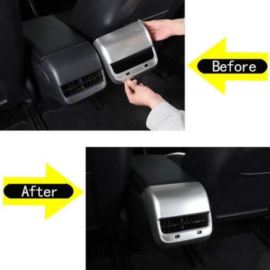 Silver Rear Air Vent Outlet Cover Trim Frame Accessories For 17-21 Tesla model 3