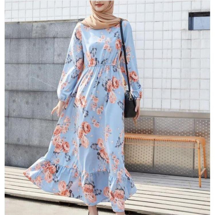 Damen Böhmisches Langes Maxi-Kleid Muslimisch Lässig Sommer Frühling Einfarbig Lange Ärmel Rundhals Weibliche Kleider Dropshipping