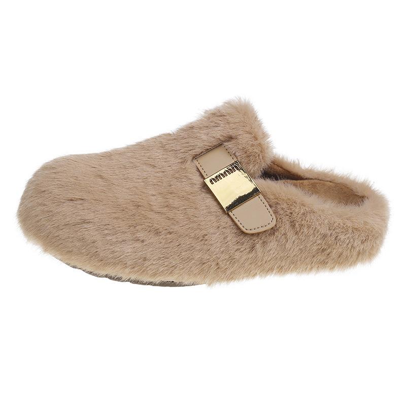 Thick-soled heightening fluffy slippers women's shoes outer wear 2025 new autumn and winter high-end plush cotton slippers
