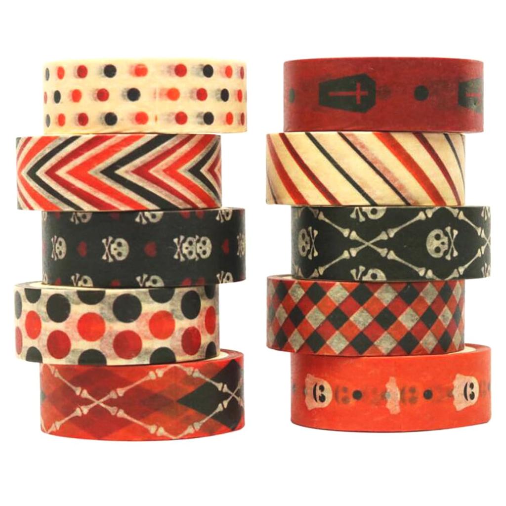 10 Rolls Halloween Washi Tape Set,Holiday Washi Masking Tape Set with Skull Ghost Decorative Masking Tapes for Journal,DIY