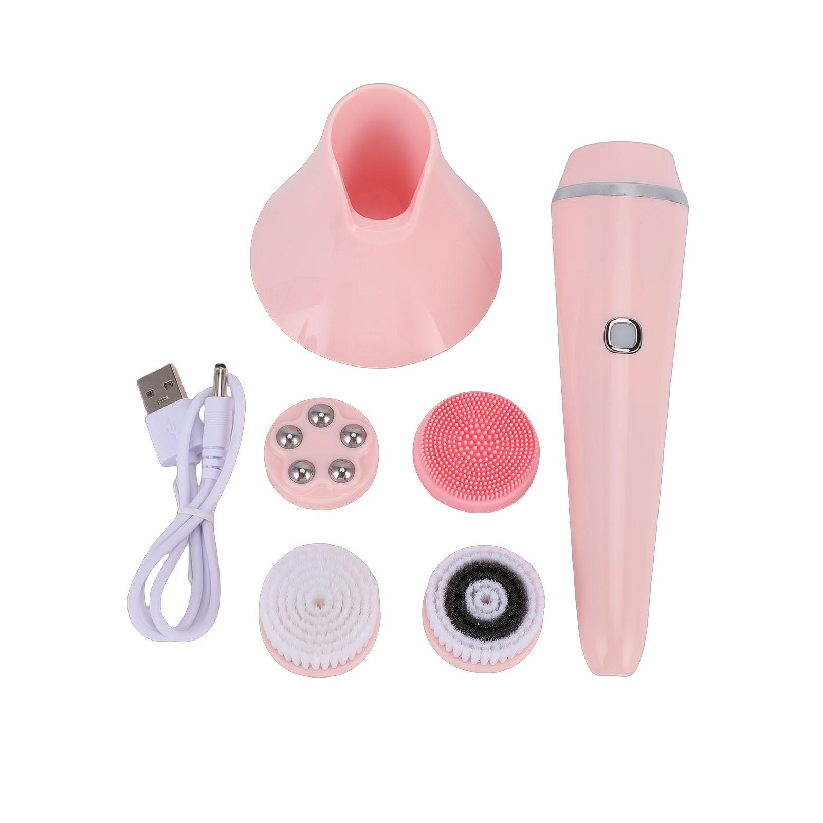 Facial Cleansing Brush 4 in 1 Vibrating Electric Face Scrubber Exfoliatorwith Heating Metal Massage Head IPX6 Water Proof for Men Women