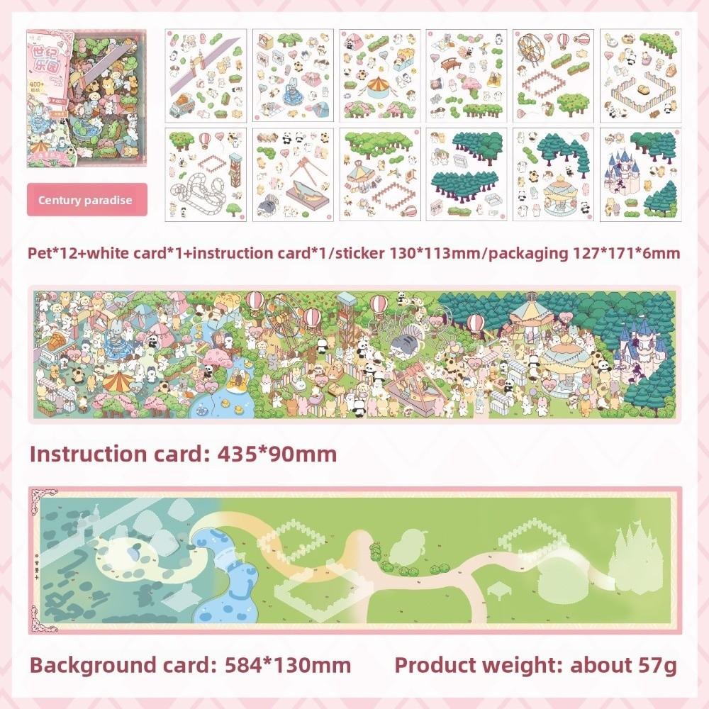 New PET 3D Landscape Sticker 3D Stacking Four Seasons Town Miniature Stickers Century Park Pocket Sticker Book Festival Gift