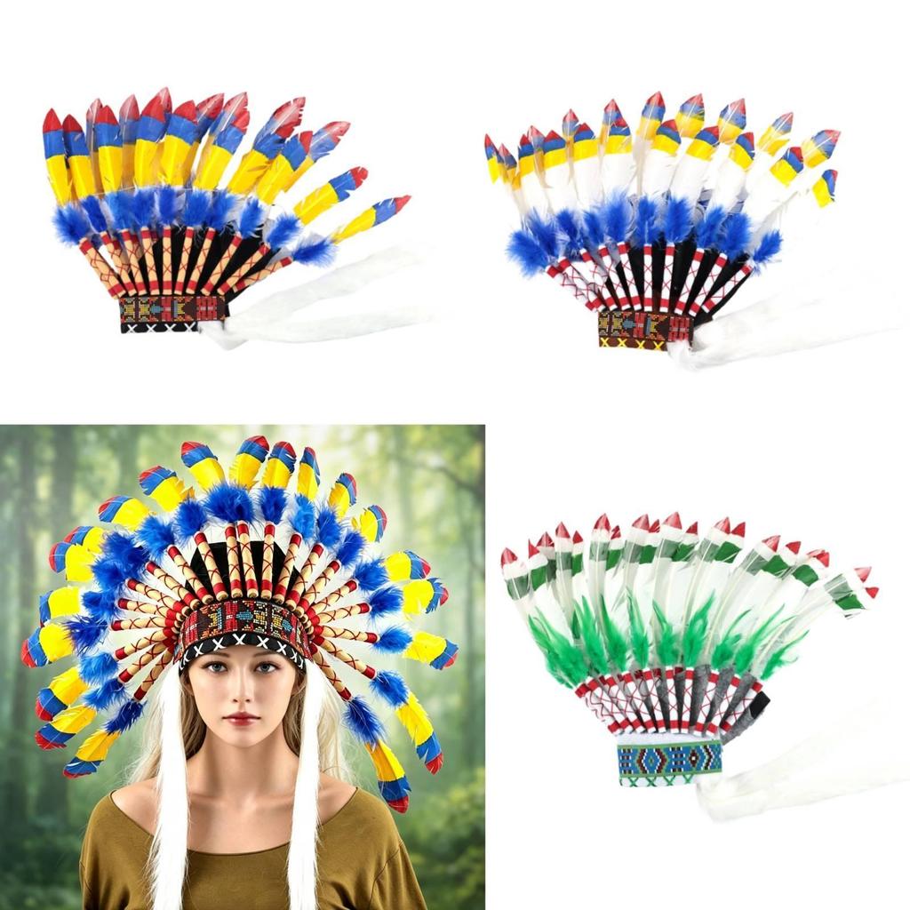 Indian Headdress Artificial Feather Chief Hat Photo Prop Role Play Dress Costume Accessories Fancy