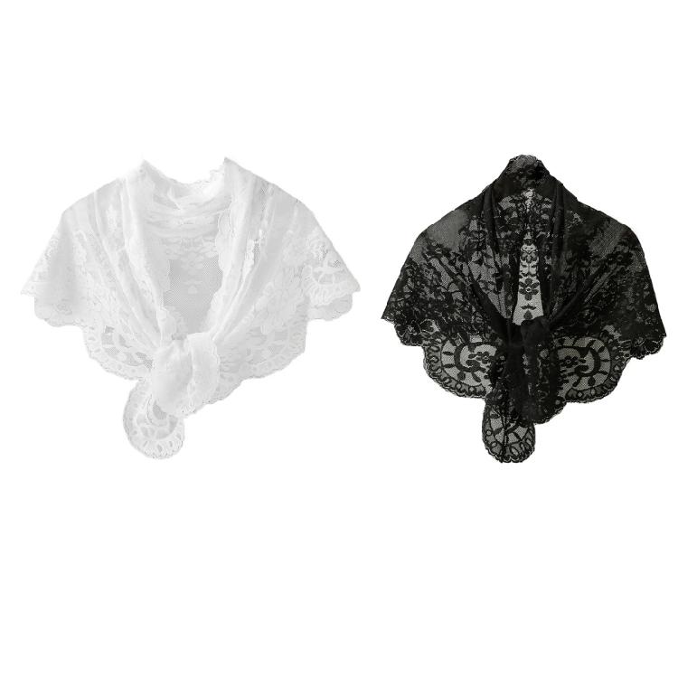 Fashionable Scarf With Detailed Lace Design Multipurpose Head Accessory Quick Dry Polyester Fabric