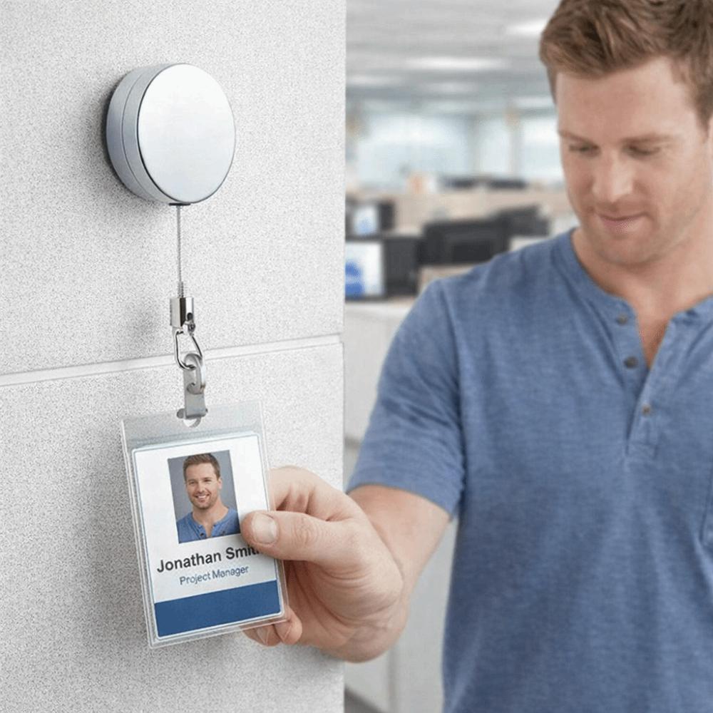 2PCS Automatic Retractable Towel Holder Self-Adhesive Work Card Holder  Anti Lost Security