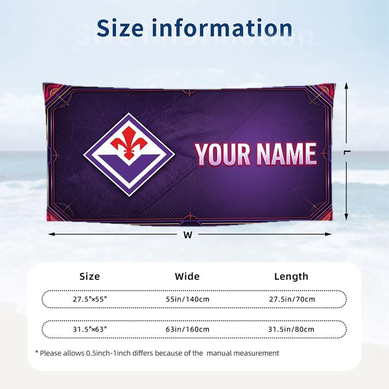 Custom Text Beach Towel, Soft Absorbent Swimming Multi-use TowelFiorentina FC