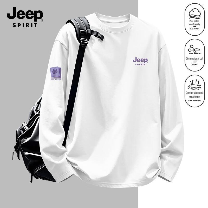 JEEP SPIRIT Men's Long-Sleeve Cotton Loose Crew Neck T-Shirt