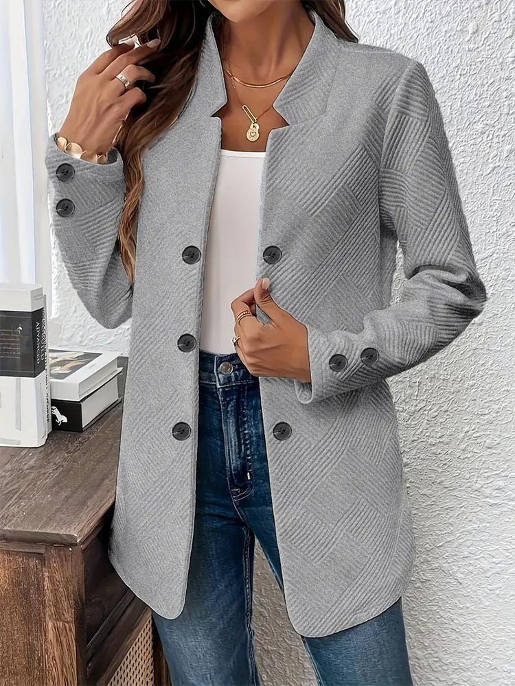 Winter Cardigan Jacke Damen Mode Einfarbig Texturiert Zweireihig Langarm Innentasche Oberbekleidung