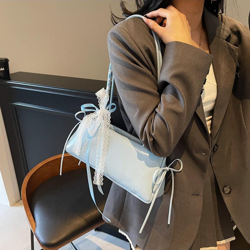 Spring New Simple Sweet Bow Ribbon Shoulder Bag Commuter and Leisure Versatile Underarm Bag for Women CLE