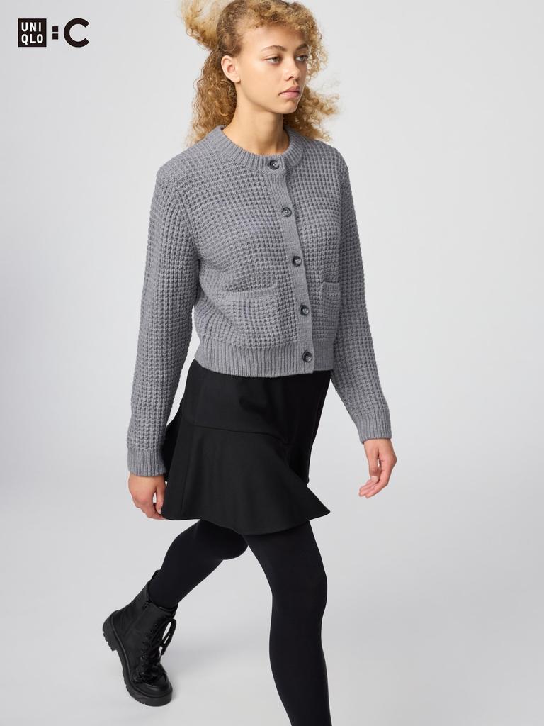 Uniqlo Waffle Knit Crew Neck Cardigan