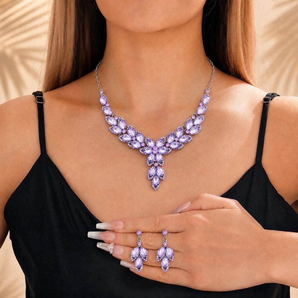 2026 New European and American Alloy Atmospheric Necklace Earrings Two-piece Bridal Dress High Jewelry Set 2026