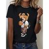 Leisure Comfort Fit Top Women's Activewear Cartoon Bear Pattern Printing Short Sleeve T-shirt