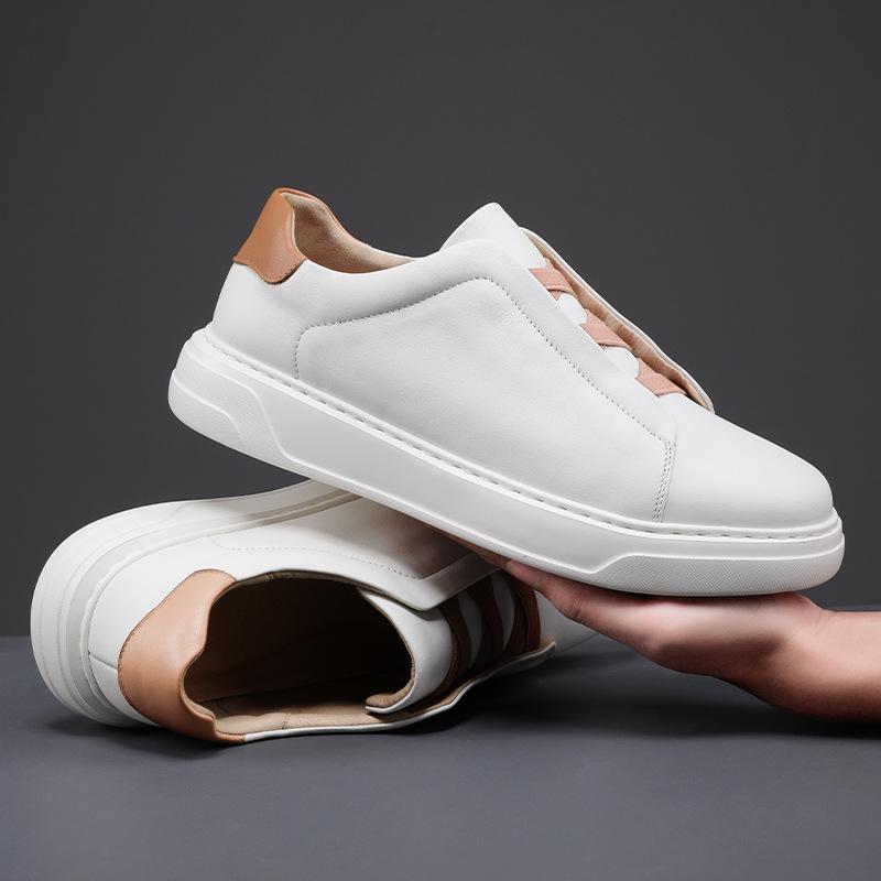 Men'S Shoes 2025 New Versatile One Foot Lazy Casual Board Shoes Top Layer Cowhide Men'S White Shoes Real Leather