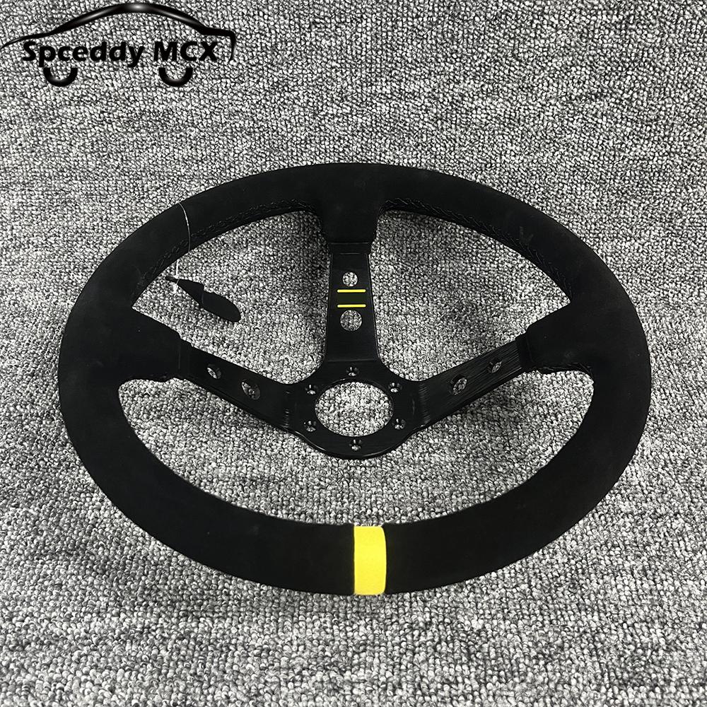 Universal 350mm Racing Steering Wheel Suede 14inch Deep Dish Bolts With Horn Button Include Aluminum Ring For VW HONDA BMW Ford