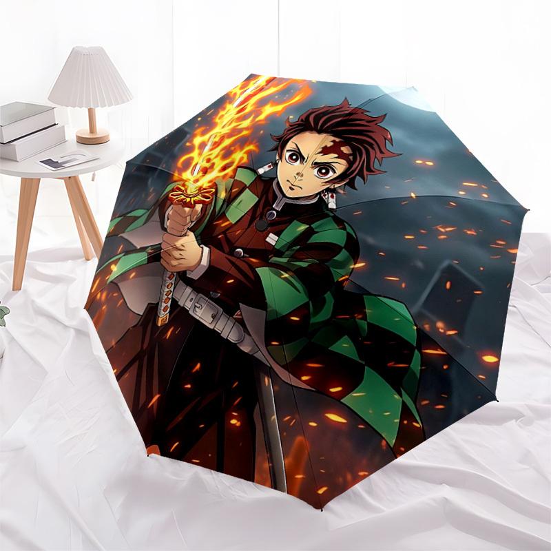 1pc Demon Slayer Automatic Folding Umbrella - Compact 8-Rib Design, Durable Plastic & Iron, Lightweight for Outdoor Daily Use, A0929213
