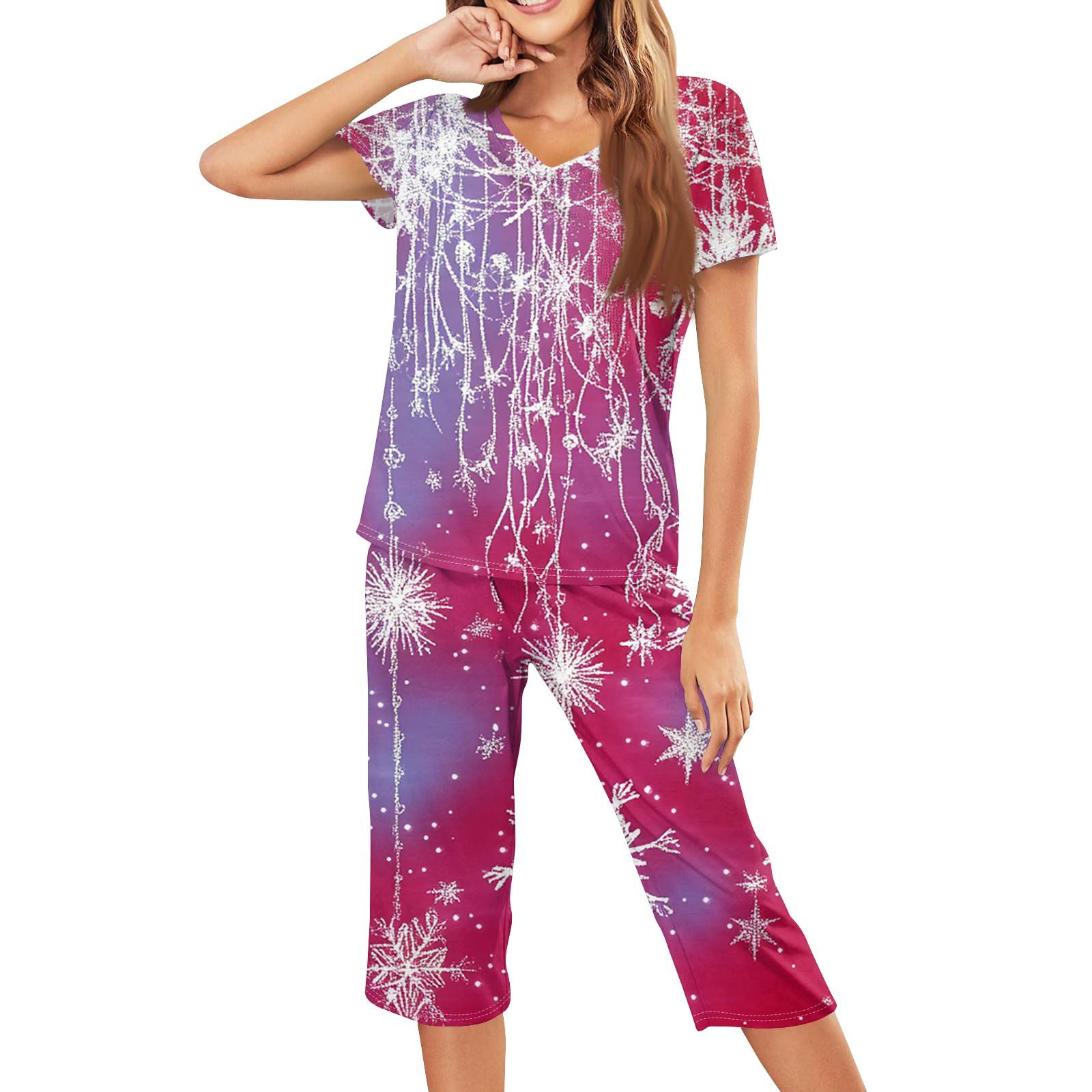 

Женская повседневная спортивная пижама с коротким рукавом и укороченными брюками с рождественским принтом XL