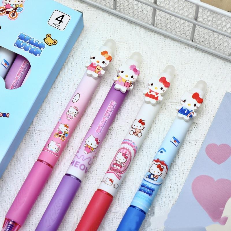 4Pcs Cute Cartoon Hello Kitty Erasable Pen Kawaii Quick Drying Neutral Pen Student Stationery Neutral Pen Writing Supplies