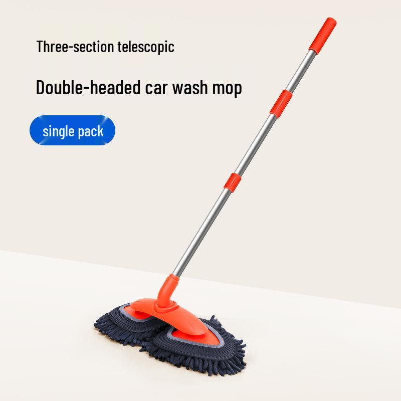 Car Wash Tool Set: Extendable Double-Headed Long Handle Mop & Soft Bristle Brush