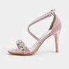 One word cross strap stiletto purple sandals women's fashion high heels blue rhinestone sexy strap satin women's shoes 43