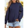 Womens Loose Solid Color High Neck Long Sleeve Pullover Sweatshirt