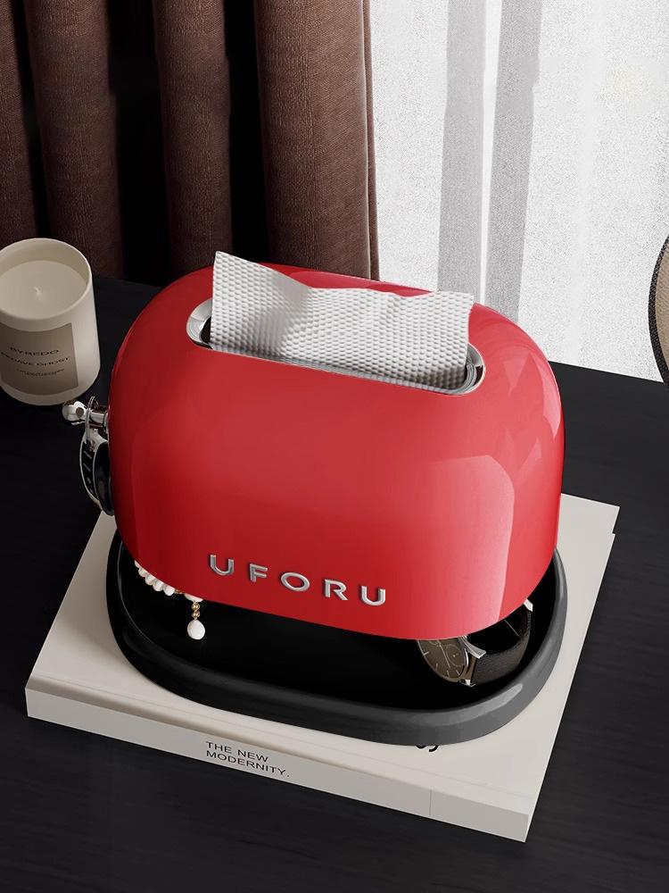 Retro Toaster Napkin Holder & Tissue Box with Storage Tray, Bedside Desk Organizer for Keys, Jewelry, Home Decor