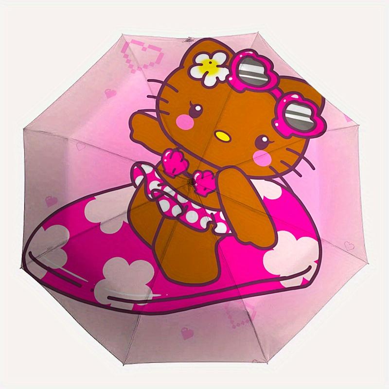 Kitty, Pink Automatic Opening and Closing Parasol Compact Travel Umbrella with 8 Ribs for Women and Men Ideal Birthday/Christmas Gift, Outdo