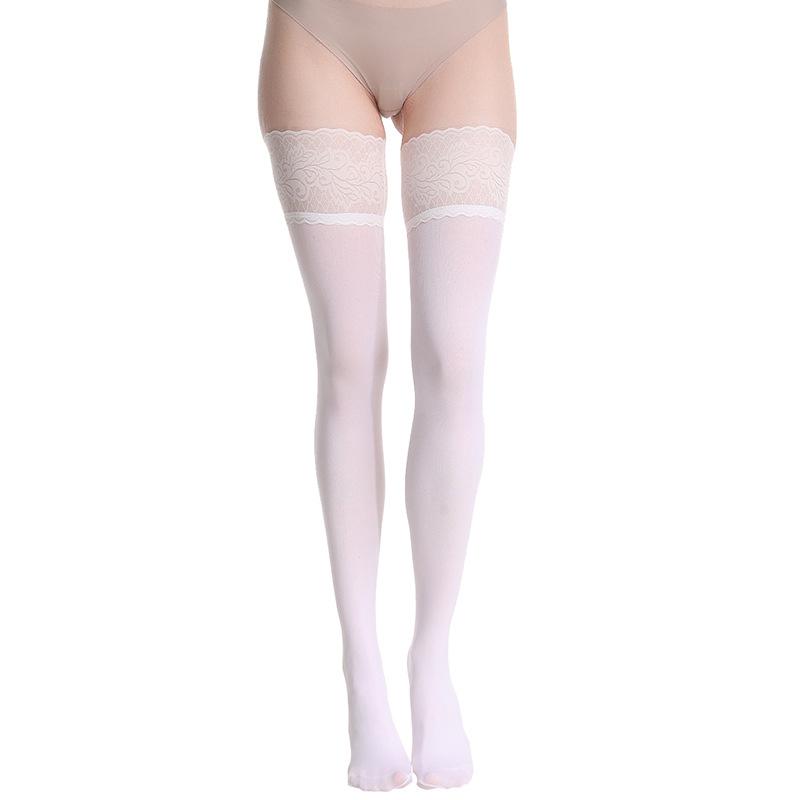 Бархатные чулки 80D Весна и Осень Женские чулки до бедра Сексуальные кружевные гольфы Нескользящие Трансграничные [80D] Velvet-Silicone Lace Stockings белый
