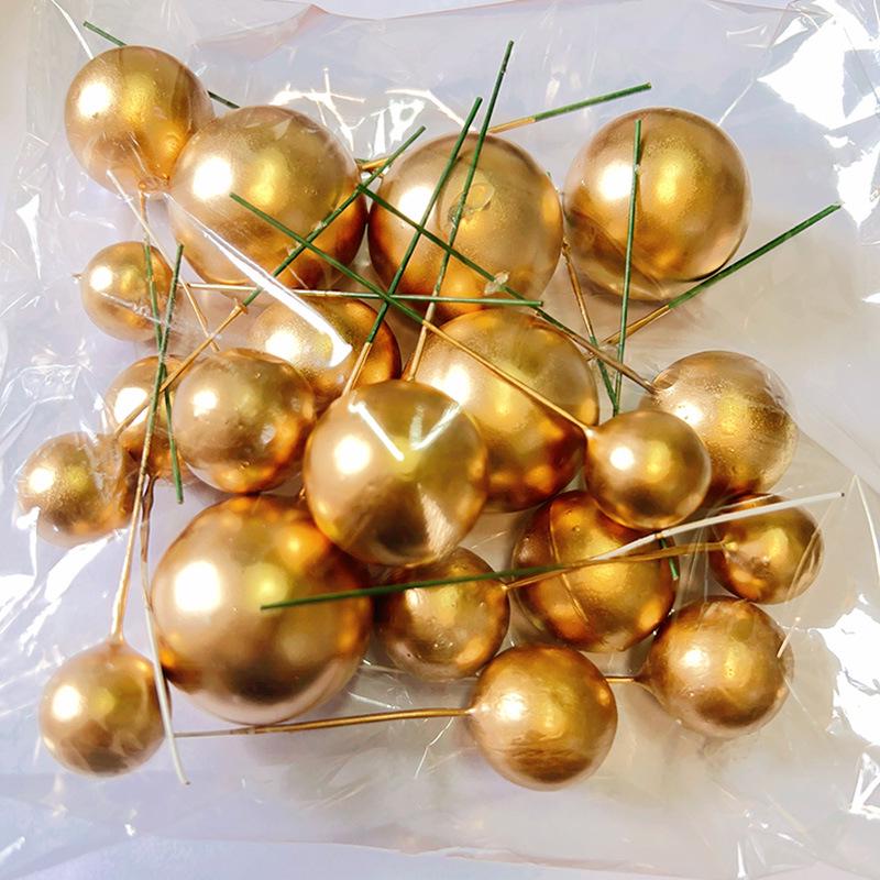Gold, Silver, and Iridescent Ball Cake Toppers - Baking, Birthday, Dessert Decoration Set