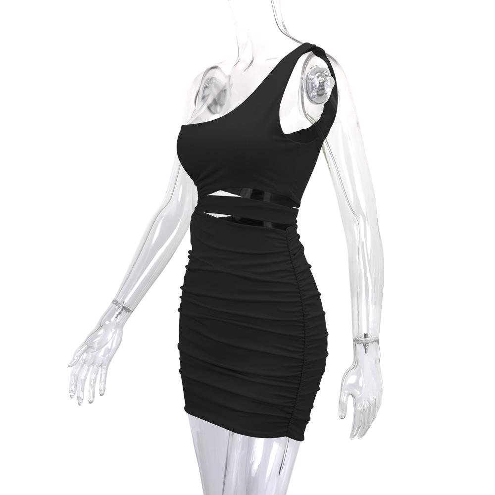 2025 Women's One-Shoulder Cutout Bodycon Dress - European & American Style, Sexy Short Skirt