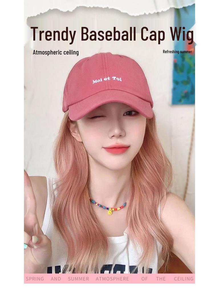 Women's Trendy Baseball Cap with Long Hair Wig – Lightweight, Versatile, Non-Removable Full Head Cover