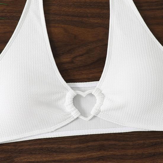 2Pcs/Set Women Bikini Set Halter Adjustable Straps Bra High Waist Hip Covering Bottoms Heart