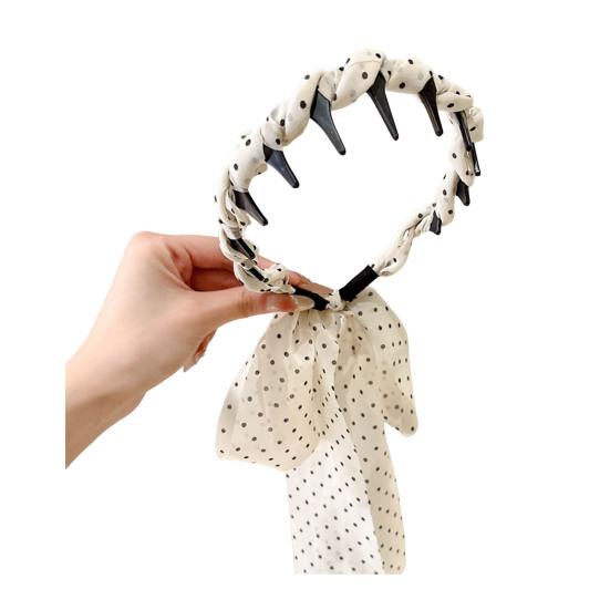 Women Headband Anti-slip Teeth Skull Design Hair Hoop with Ribbon Decor Slimming Effect Headband Hair Accessory