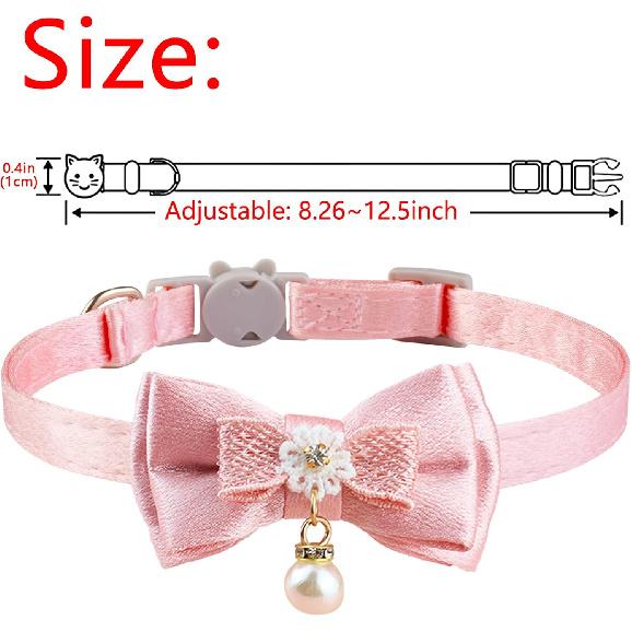 Cute Pet Collar, HANSHILAI Pink Lace Bow Beads Cat Collar, Bell Pet Collar, Flower Soft Adjustable Cat Collar (Color4)