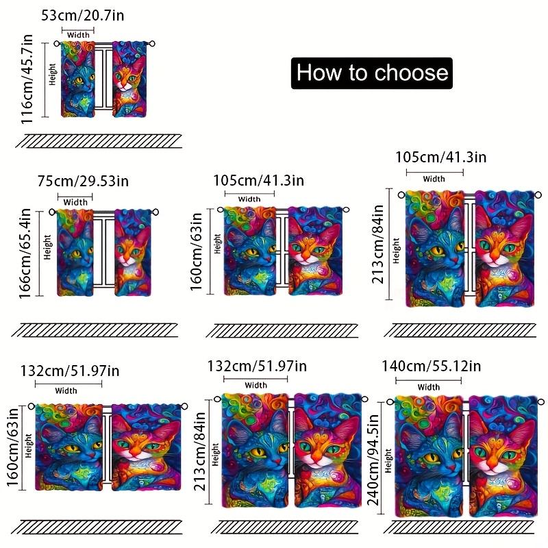2pcs curtains with blue and colorful cat patterns, made of high-quality fabric with delicate touch, luxurious and beautiful