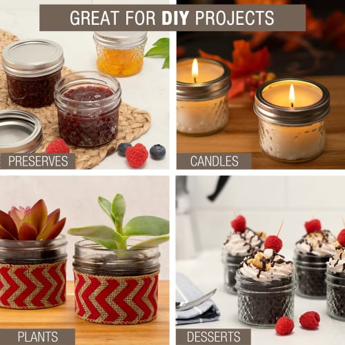 Set of 12 Regular Mouth Mini Mason Jar with Airtight Lids & Bands, Quilted Crystal Glass Storage Jars for Storage Food, Jam, Butter, Baby Food, Crack