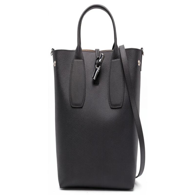Longchamp Le Roseau Bamboo Button Grain Effect Open Main Sandwich Cowhide Tote Bag Tote Shopping Bag Shoulder Handbag Medium Women's Black 10228HPN001