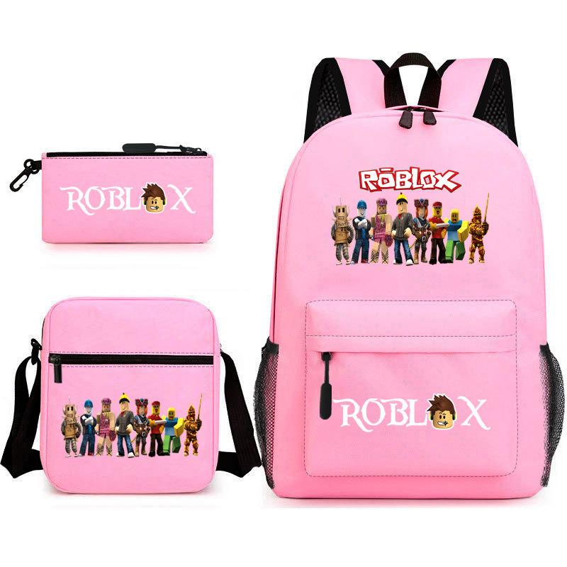 Mochila escolar de grande capacidade com alça de ombro; conjunto de estojo de lápis de três peças para estudante