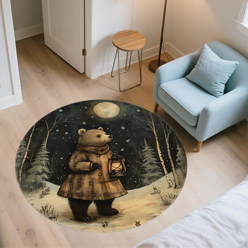 Runder Teppich mit Motiv 'Kleiner Bär', Teppich für Wohnzimmer, Schlafzimmer, Sofa, Spielzimmer-Dekoration, Rutschfeste Bodenmatte, Feiertagsgeschenke und Geburtstagsgeschenke
