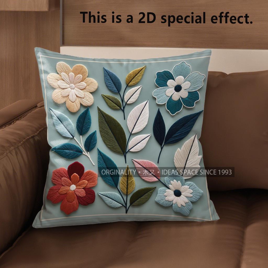 2D Floral Embroidered Pattern Decorative Pillow Covers Pattern Cushion Cover Suitable For Sofa Bedroom Car Pillow Cover