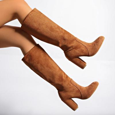 Botas de Mujer de Cuadrado para Discoteca de Noche con Tacón Alto hasta la Rodilla Botines Largos Vintage de Moda para Fiesta de Stripper De Muje