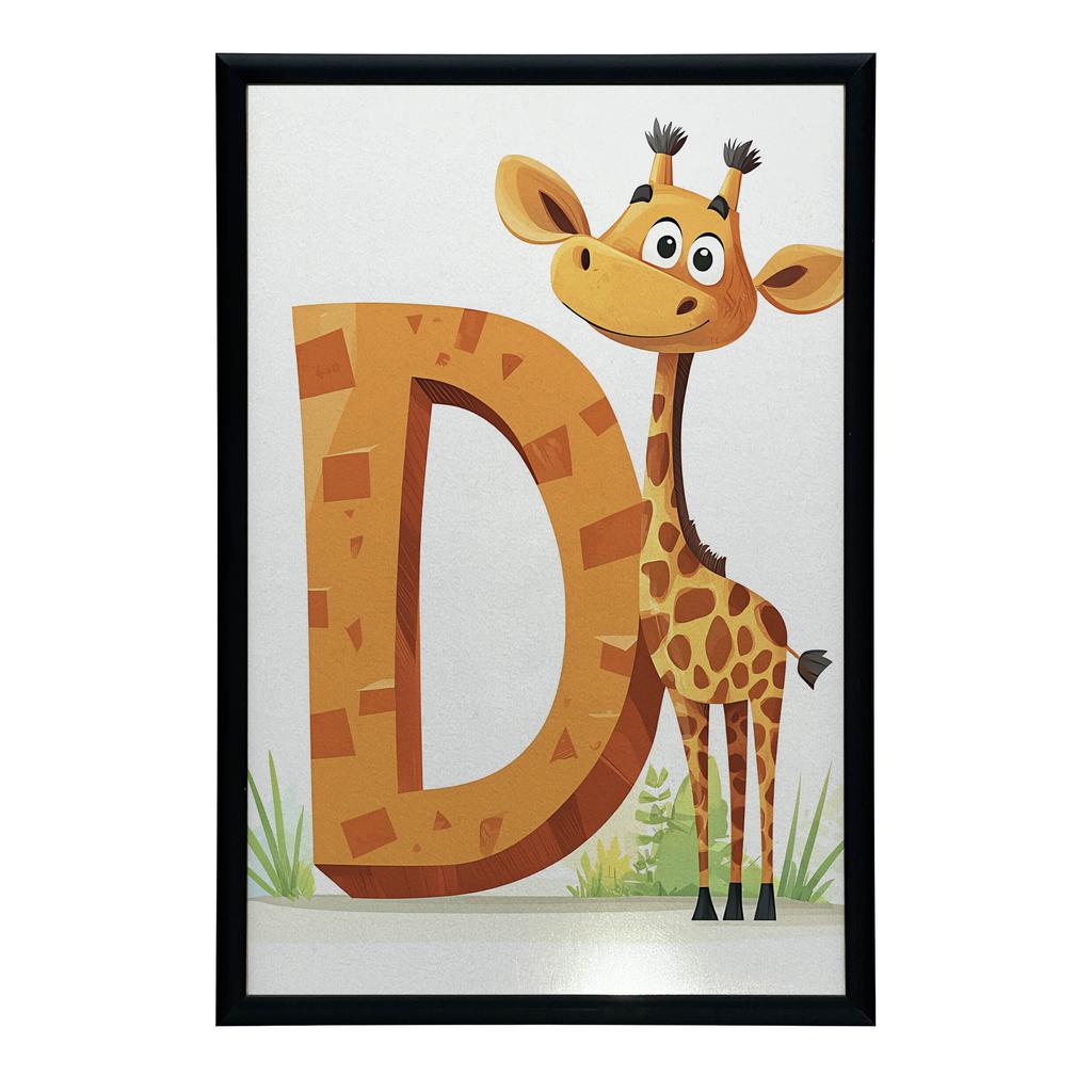 Plakat Żyrafa Z Literą D Plakat Żyrafa Z Literą D, 30X40 Cm, Rama Drewniana Jasny Dąb, Papier Matowy 230 Gsm