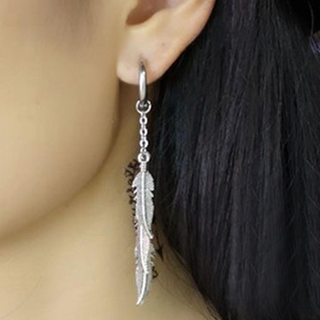 1 Pair Dangle Hoop Earrings Women Fashionable Elegant Stainless Steel Unique Pendant Earrings Jewelry