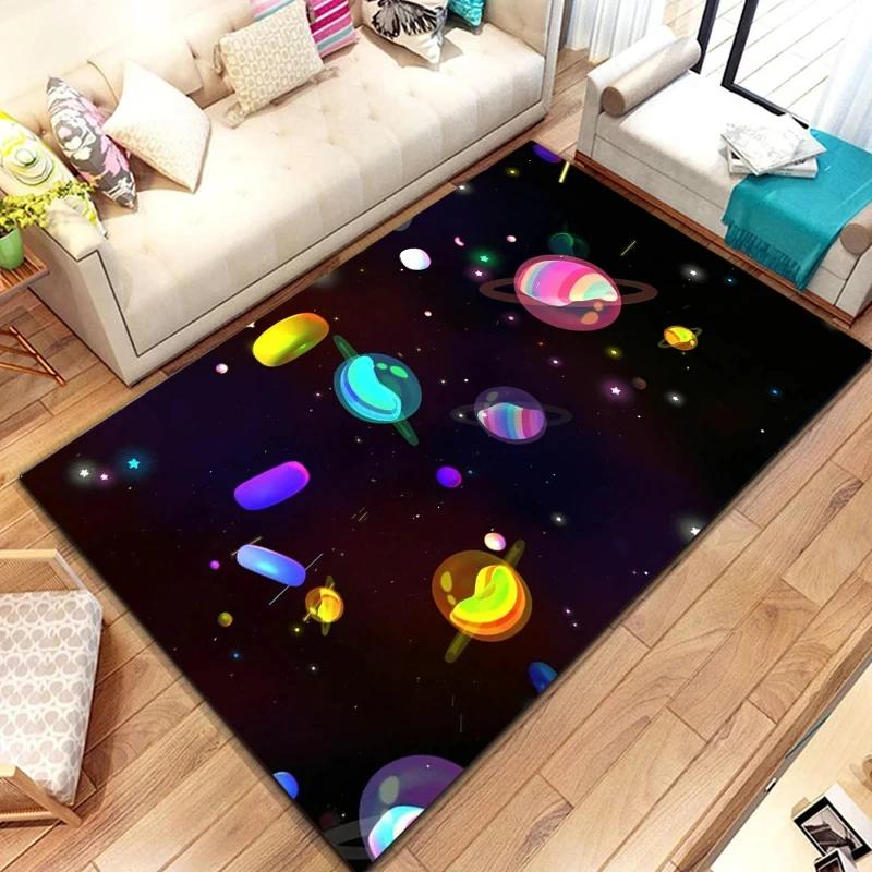 Cartoon Outer Space Astronaut Carpet Universe Galaxy Area Rug For Bedroom Living Room Decor Planet Doormat Starry Sky Floor Mat